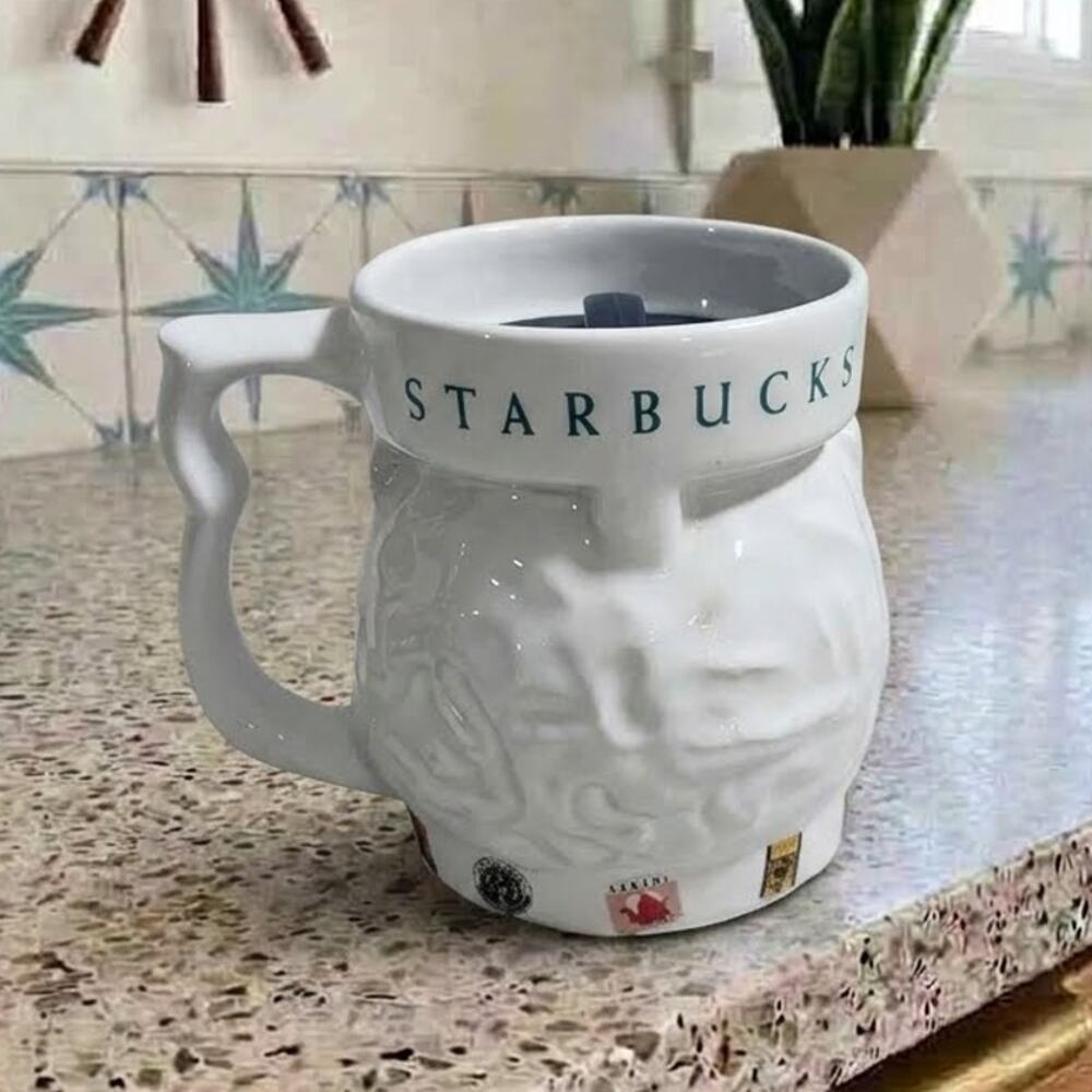 Starbucks 1997 Around the World Globe 3D Embossed Ceramic Coffee Mug 16 oz